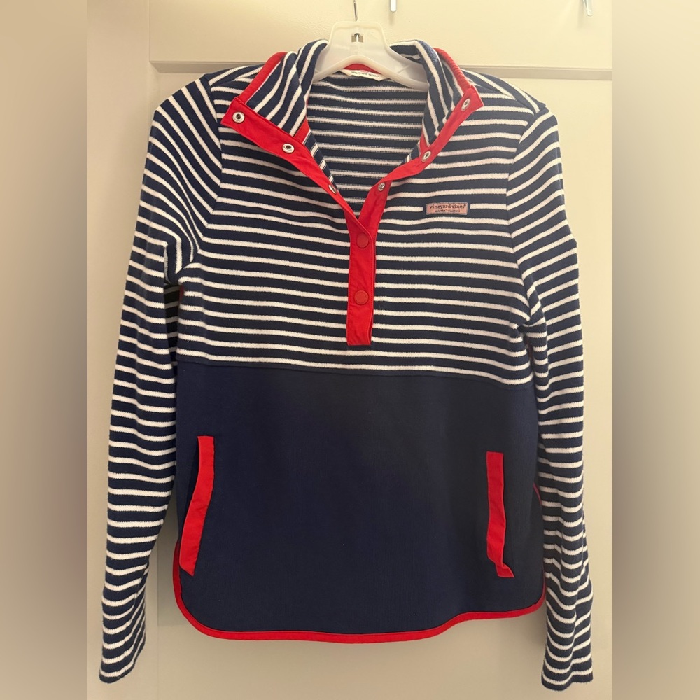 Vineyard Vines Striped Hoodie with Red Accents